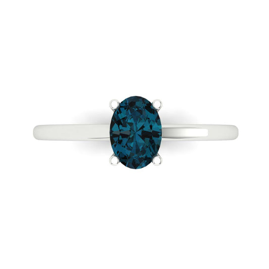 1 cttw Natural London Blue Topaz Solitaire  Engagement Ring - Solid White Gold (VVS1, Oval Cut,7x5mm)