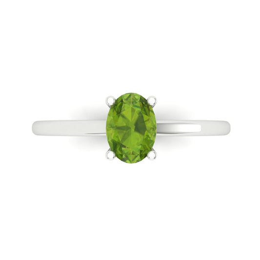 1 cttw Natural Peridot Solitaire  Engagement Ring - Solid White Gold (VVS1, Oval Cut,7x5mm)