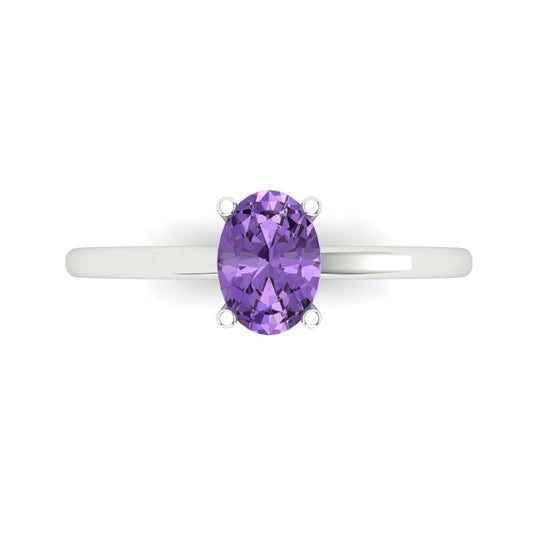 1 cttw Simulated Alexandrite Solitaire  Engagement Ring - Solid White Gold (VVS1, Oval Cut,7x5mm)