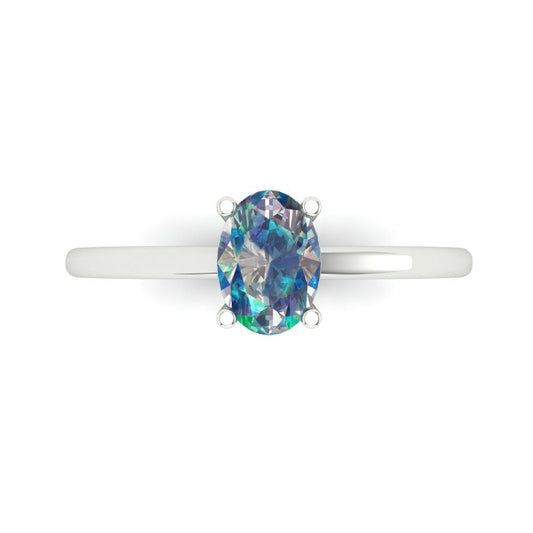 1 cttw Blue Moissanite Solitaire  Engagement Ring - Solid White Gold (VVS1, Oval Cut,7x5mm)