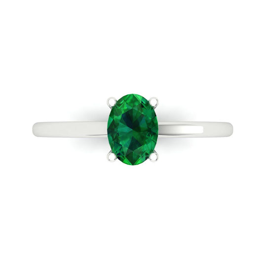 1 cttw Simulated Emerald Solitaire  Engagement Ring - Solid White Gold (VVS1, Oval Cut,7x5mm)
