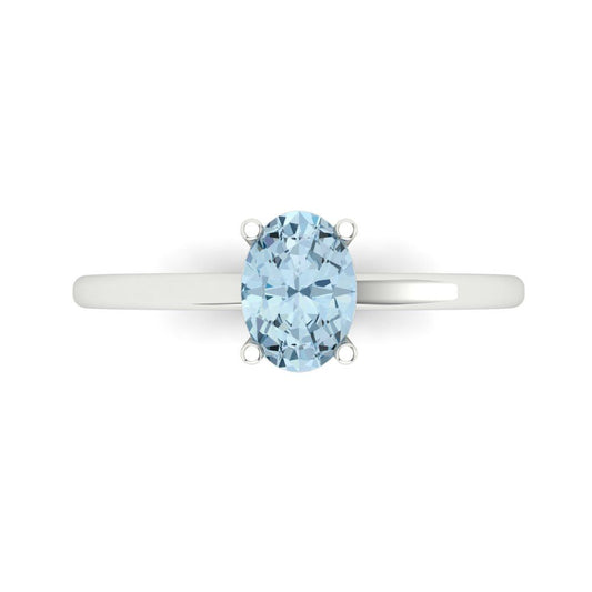 1 cttw Natural Sky Blue Topaz Solitaire  Engagement Ring - Solid White Gold (VVS1, Oval Cut,7x5mm)