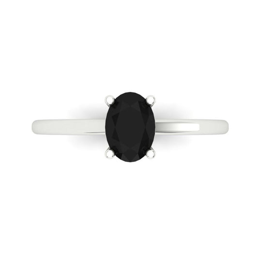 1 cttw Natural Onyx Solitaire  Engagement Ring - Solid White Gold (VVS1, Oval Cut,7x5mm)