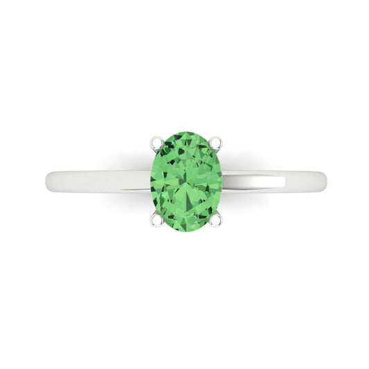 1 cttw Zirconia Simulated Green Diamond Solitaire  Engagement Ring - Solid White Gold (VVS1, Oval Cut,7x5mm)