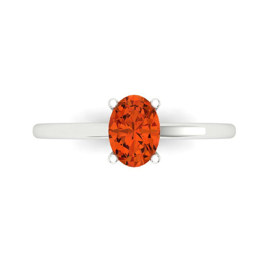 1 cttw Zirconia Simulated Red Diamond Solitaire  Engagement Ring - Solid White Gold (VVS1, Oval Cut,7x5mm)