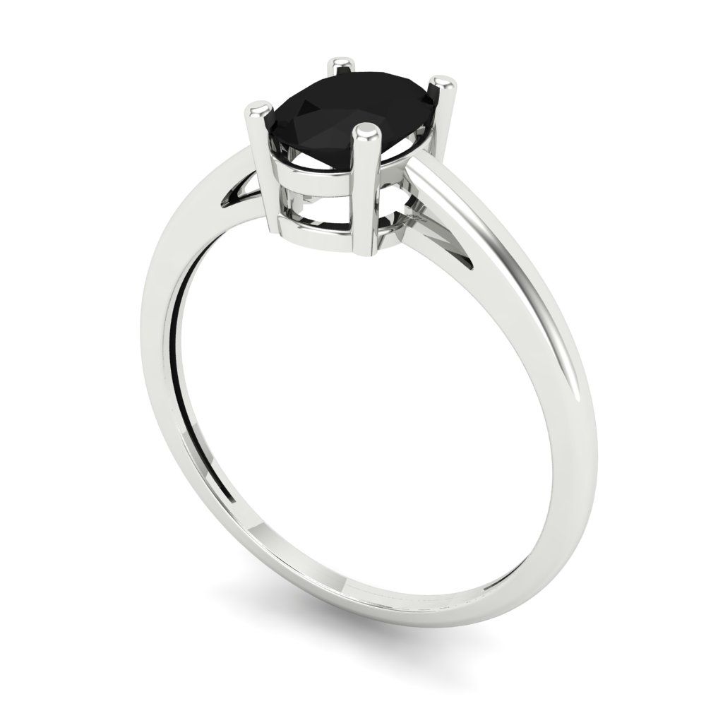 1 cttw Natural Onyx Solitaire  Engagement Ring - Solid Gold (Oval Cut,7x5mm)