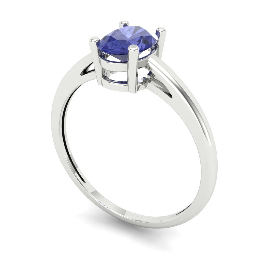 1 cttw Simulated Tanzanite Solitaire  Engagement Ring - Solid Gold (Oval Cut,7x5mm)