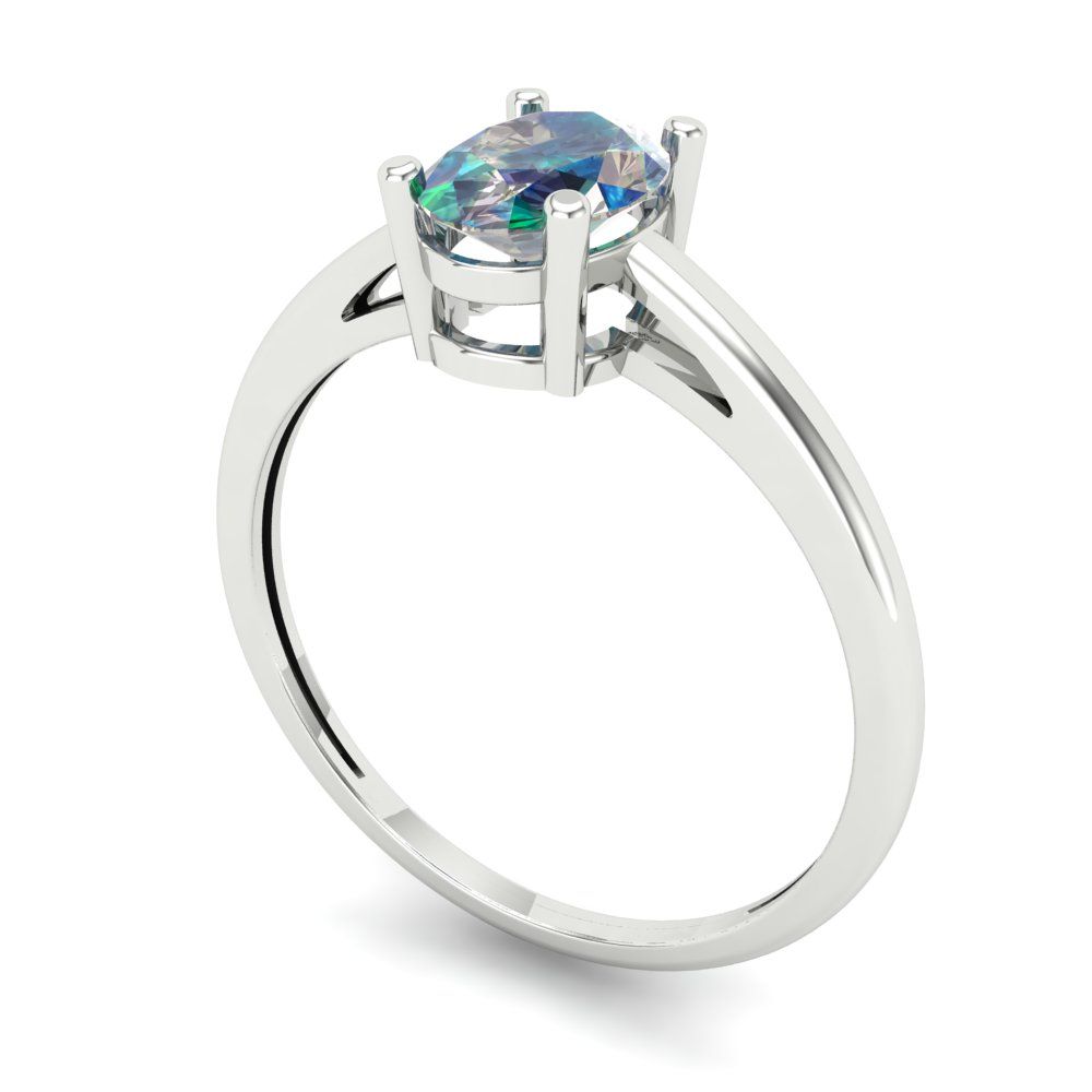 1 cttw Blue Moissanite Solitaire  Engagement Ring - Solid Gold (Oval Cut,7x5mm)