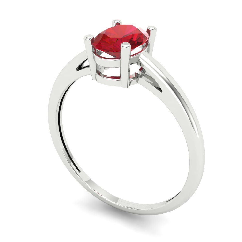 1 cttw Simulated Ruby Solitaire  Engagement Ring - Solid White Gold (VVS1, Oval Cut,7x5mm)