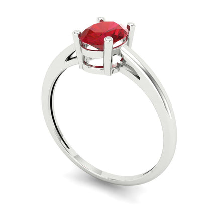 1 cttw Simulated Ruby Solitaire  Engagement Ring - Solid White Gold (VVS1, Oval Cut,7x5mm)