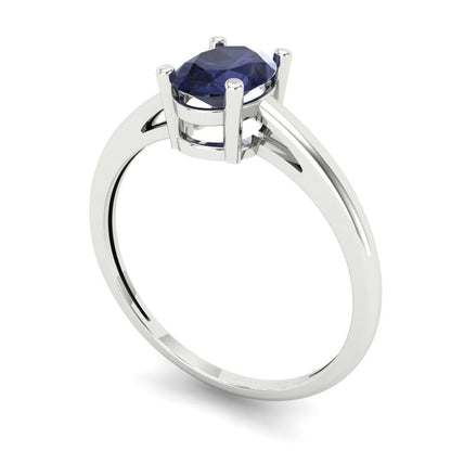 1 cttw Simulated Blue Sapphire Solitaire  Engagement Ring - Solid Gold (Oval Cut,7x5mm)