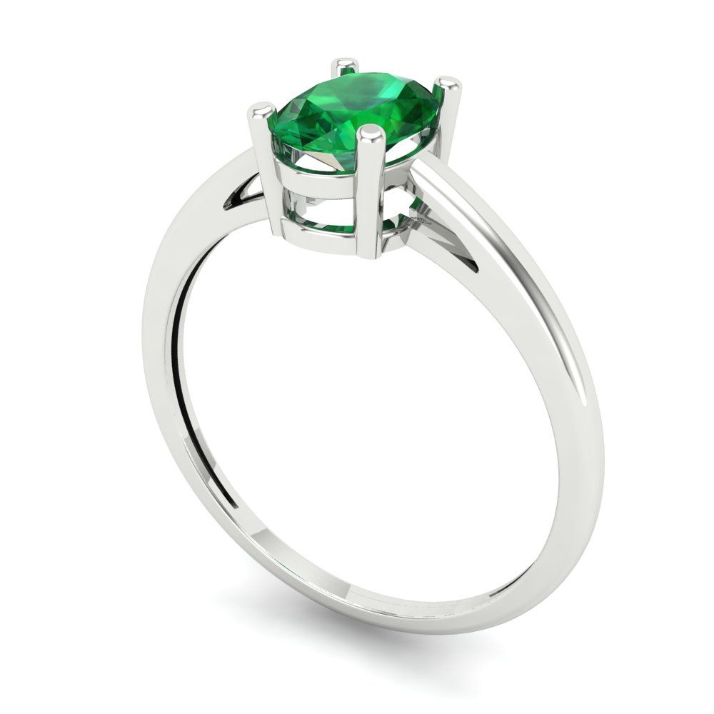 1 cttw Simulated Emerald Solitaire  Engagement Ring - Solid Gold (Oval Cut,7x5mm)