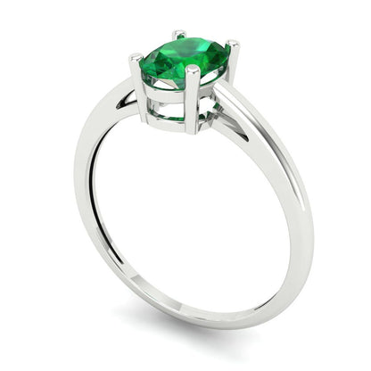 1 cttw Simulated Emerald Solitaire  Engagement Ring - Solid Gold (Oval Cut,7x5mm)