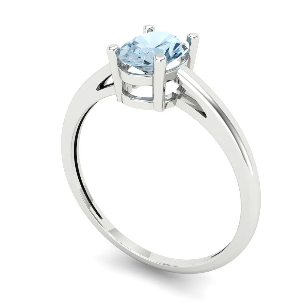 1 cttw Natural Aquamarine Solitaire  Engagement Ring - Solid Gold (Oval Cut,7x5mm)