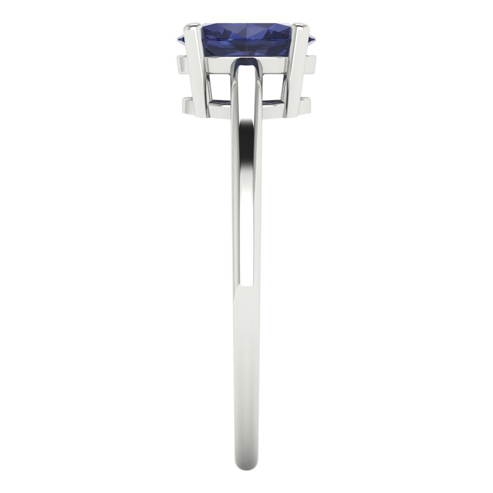 1 cttw Simulated Blue Sapphire Solitaire  Engagement Ring - Solid Gold (Oval Cut,7x5mm)