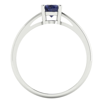 1 cttw Simulated Blue Sapphire Solitaire  Engagement Ring - Solid Gold (Oval Cut,7x5mm)
