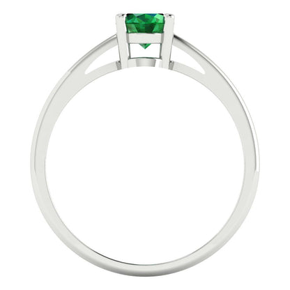 1 cttw Simulated Emerald Solitaire  Engagement Ring - Solid Gold (Oval Cut,7x5mm)