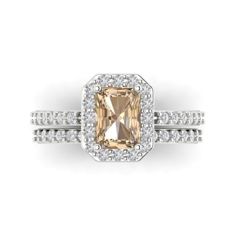 2.16 cttw Emerald Cut Yellow Moissanite Bridal Set - Solid White Gold Engagement Ring & Wedding Band