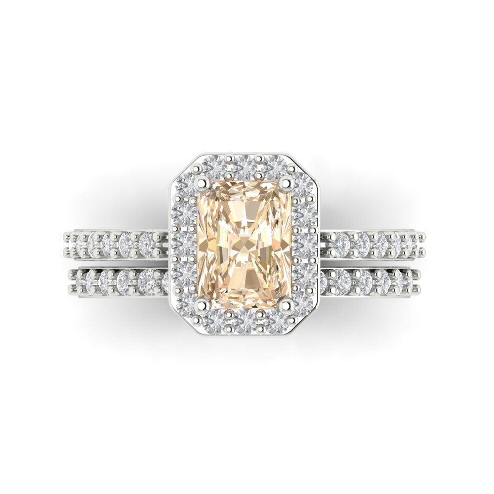 2.16 cttw Emerald Cut Natural Morganite Bridal Set - Solid White Gold Engagement Ring & Wedding Band