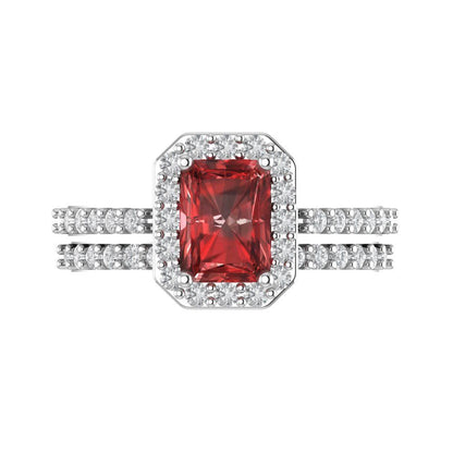 2.16 cttw Emerald Cut Natural Garnet Bridal Set - Solid White Gold Engagement Ring & Wedding Band