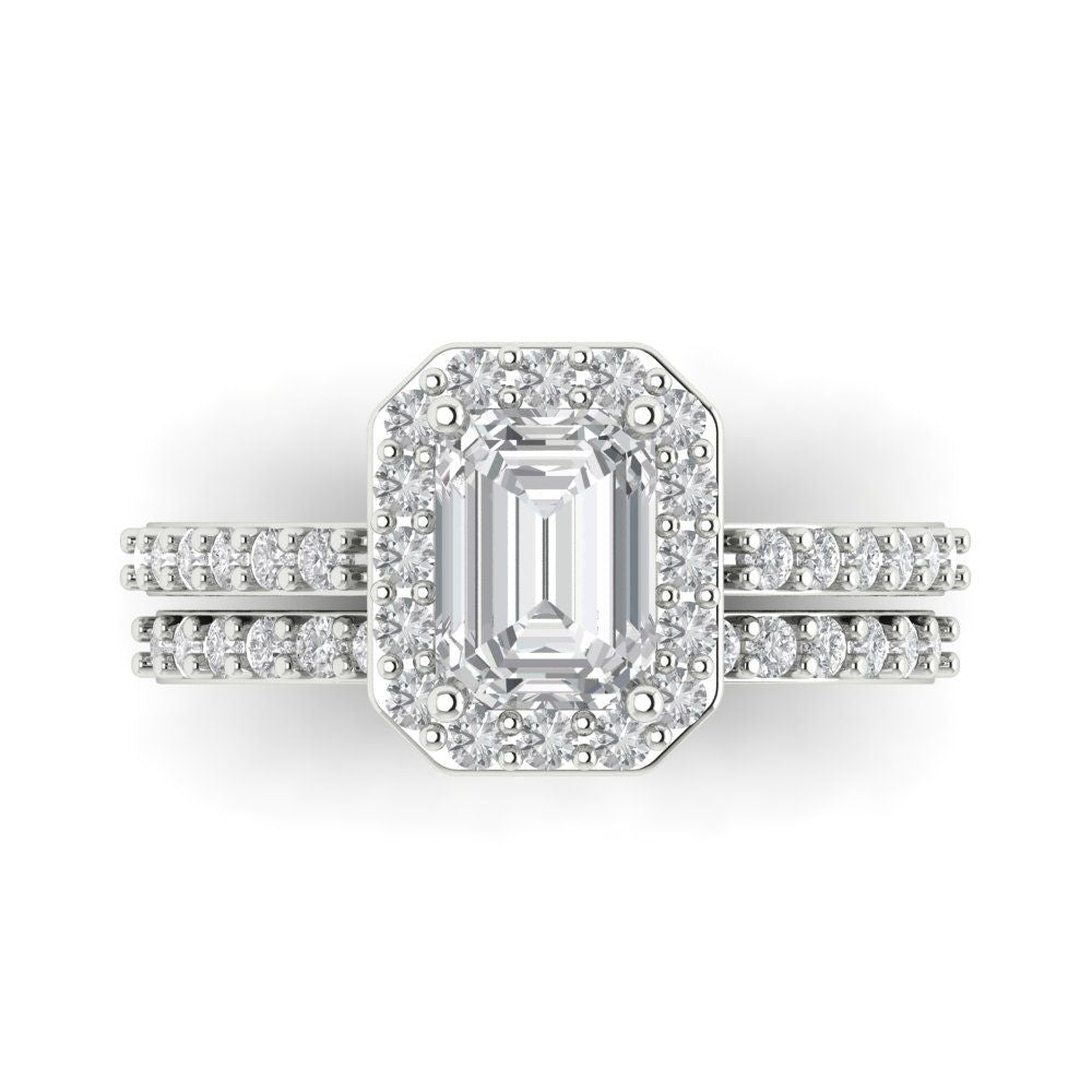 2.16 cttw Emerald Cut Zirconia Simulated Diamond Bridal Set - Solid White Gold Engagement Ring & Wedding Band