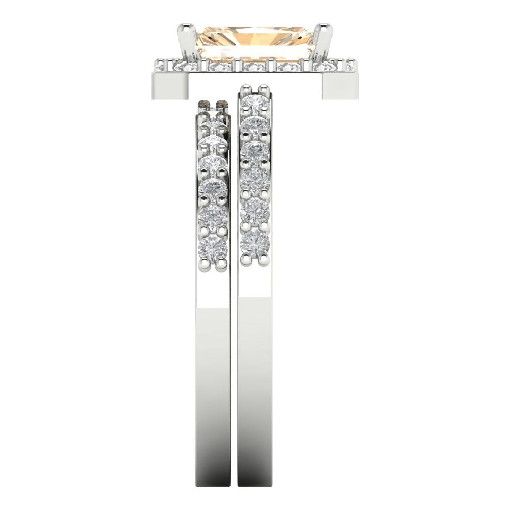 2.16 cttw Emerald Cut Natural Morganite Bridal Set - Solid White Gold Engagement Ring & Wedding Band