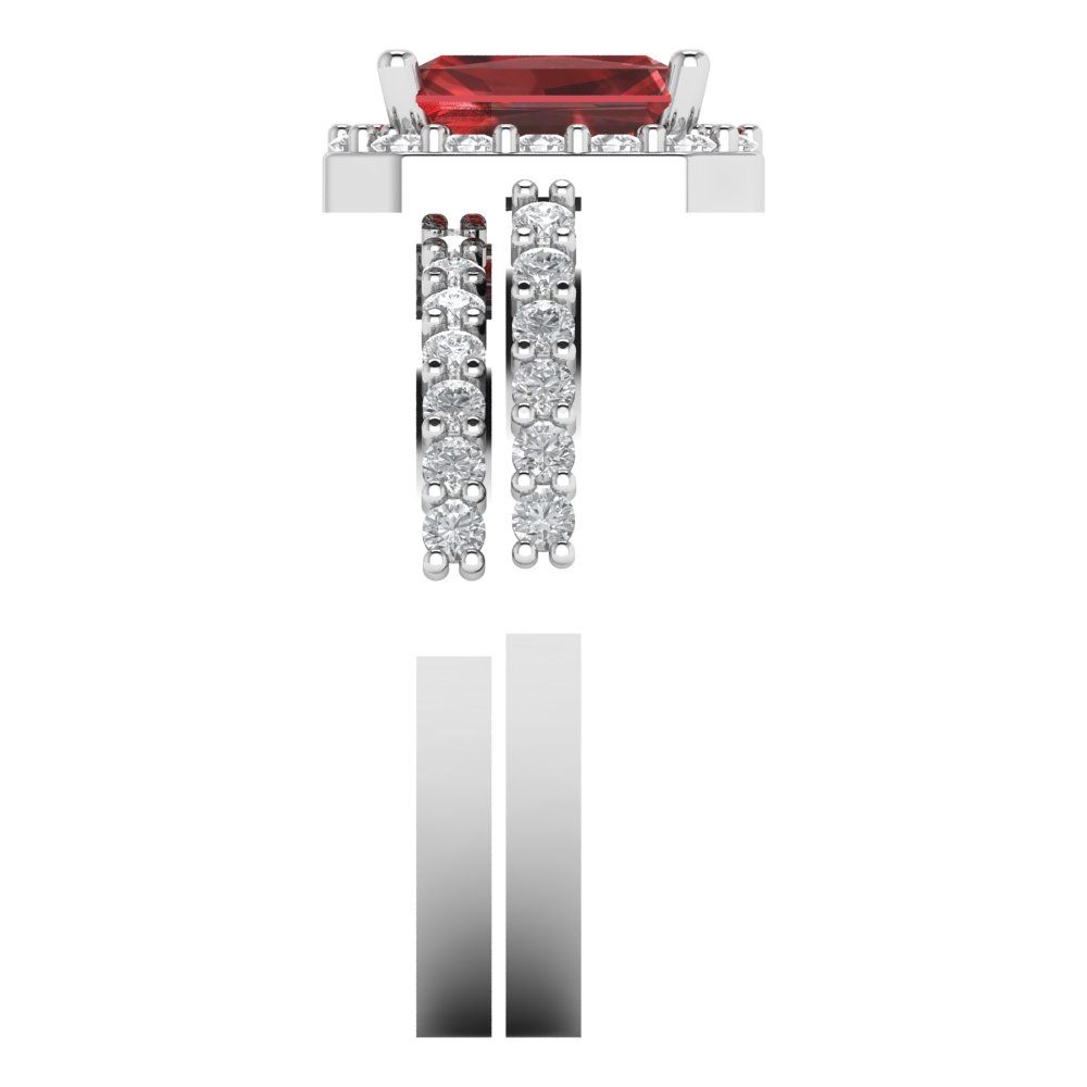 2.16 cttw Emerald Cut Natural Garnet Bridal Set - Solid White Gold Engagement Ring & Wedding Band