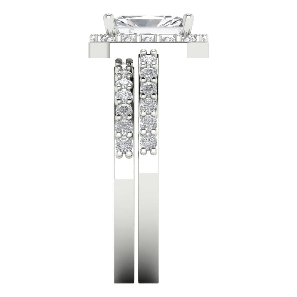 2.16 cttw Emerald Cut White Sapphire Bridal Set - Solid White Gold Engagement Ring & Wedding Band