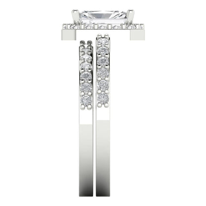 2.16 cttw Emerald Cut Zirconia Simulated Diamond Bridal Set - Solid White Gold Engagement Ring & Wedding Band
