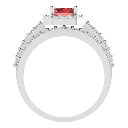 2.16 cttw Emerald Cut Natural Garnet Bridal Set - Solid White Gold Engagement Ring & Wedding Band