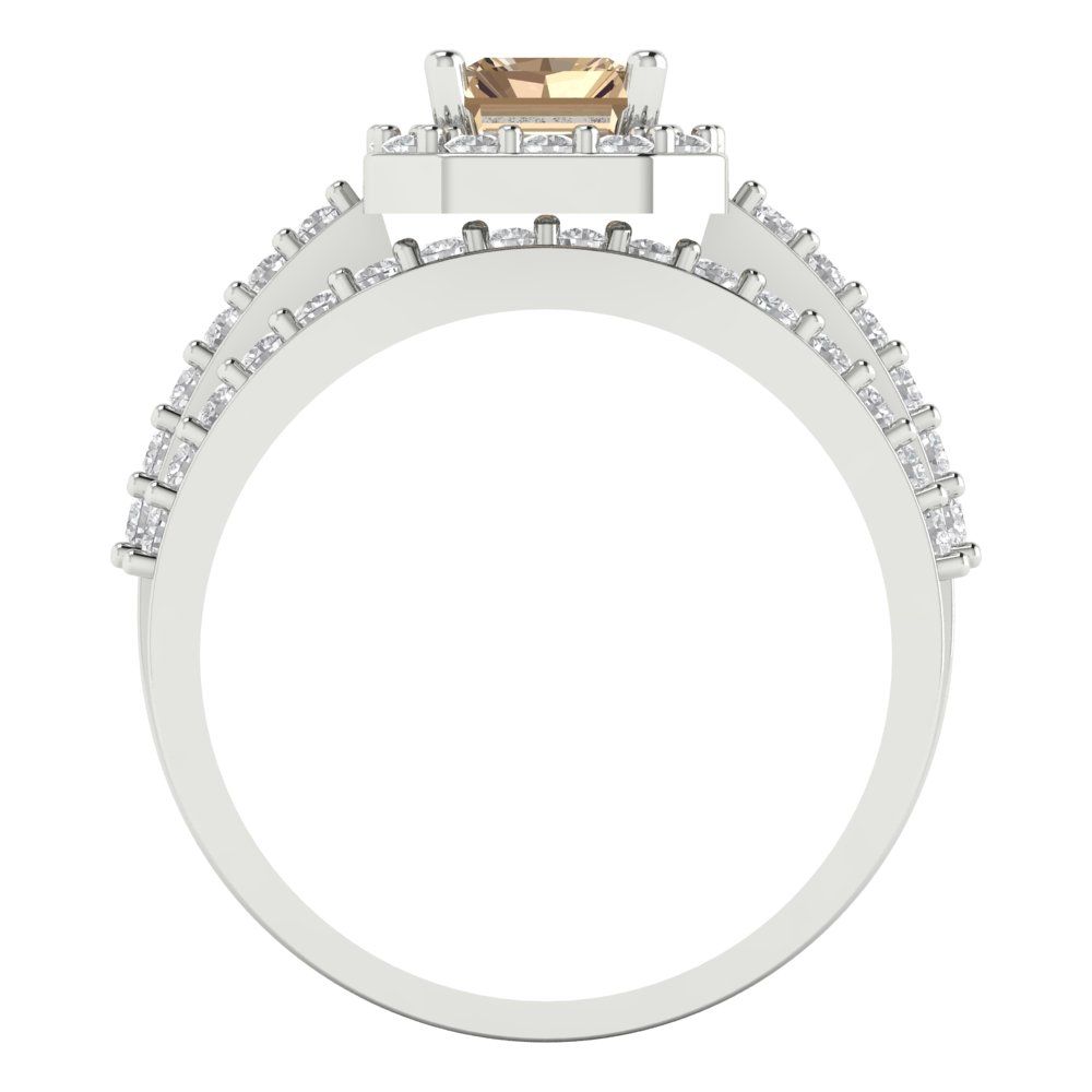 2.16 cttw Emerald Cut Yellow Moissanite Bridal Set - Solid White Gold Engagement Ring & Wedding Band