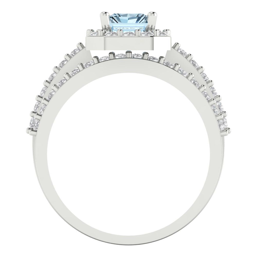 2.16 cttw Emerald Cut Natural Sky Blue Topaz Bridal Set - Solid White Gold Engagement Ring & Wedding Band