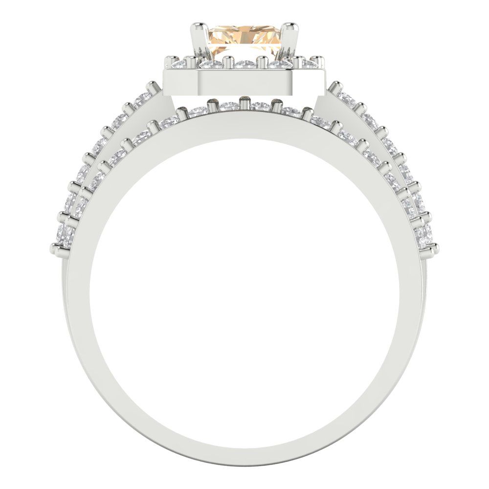 2.16 cttw Emerald Cut Natural Morganite Bridal Set - Solid White Gold Engagement Ring & Wedding Band