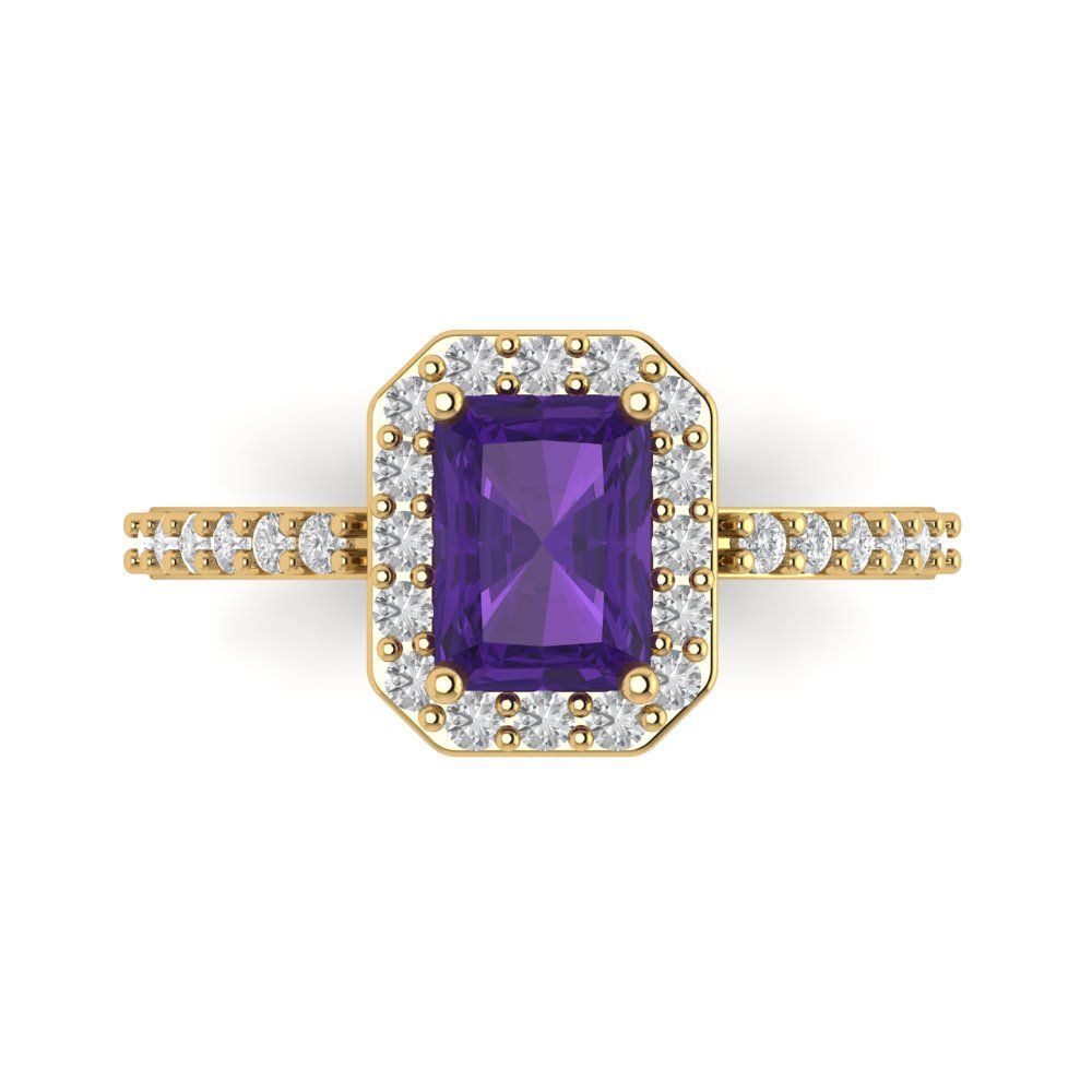 1.92 cttw Natural Amethyst Hidden Halo Engagement Ring - Solid Gold (Emerald Cut,7.5X5.5mm)