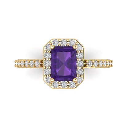1.92 cttw Natural Amethyst Hidden Halo Engagement Ring - Solid Gold (Emerald Cut,7.5X5.5mm)