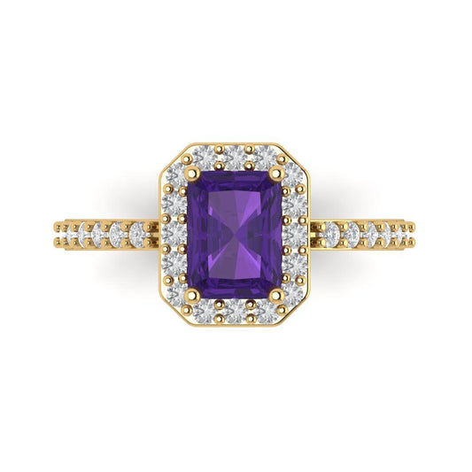 1.92 cttw Natural Amethyst Hidden Halo Engagement Ring - Solid Yellow Gold (VVS1, Emerald Cut,7.5X5.5mm)
