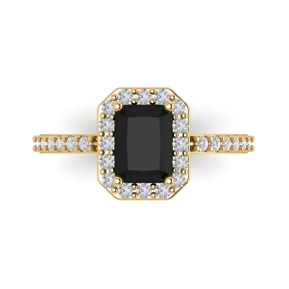 1.92 cttw Natural Onyx Hidden Halo Engagement Ring - Solid Gold (Emerald Cut,7.5X5.5mm)