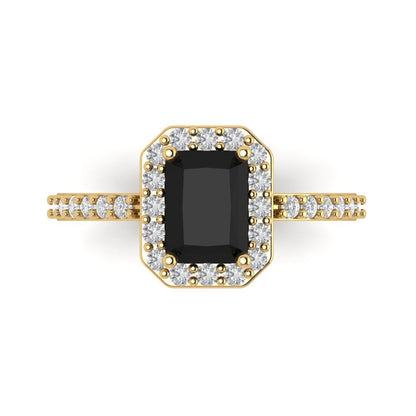 1.92 cttw Natural Onyx Hidden Halo Engagement Ring - Solid Gold (Emerald Cut,7.5X5.5mm)