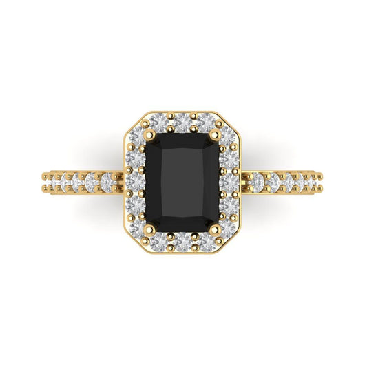 1.92 cttw Natural Onyx Hidden Halo Engagement Ring - Solid Yellow Gold (VVS1, Emerald Cut,7.5X5.5mm)