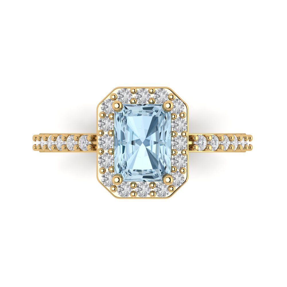 1.92 cttw Zirconia Simulated Blue Diamond Hidden Halo Engagement Ring - Solid Gold (VVS1, Emerald Cut,7.5X5.5mm)