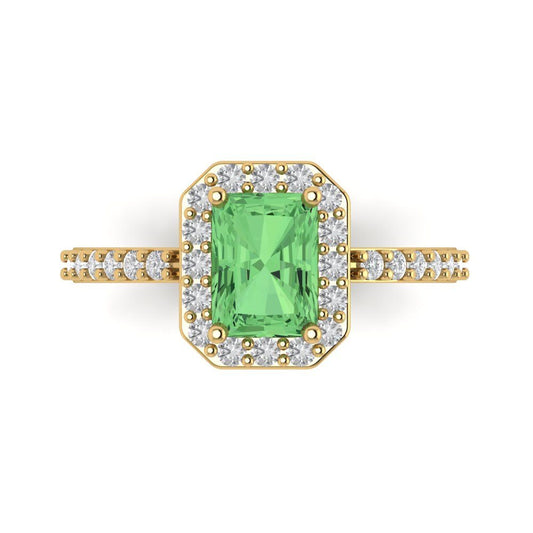 1.92 cttw Zirconia Simulated Green Diamond Hidden Halo Engagement Ring - Solid Yellow Gold (VVS1, Emerald Cut,7.5X5.5mm)