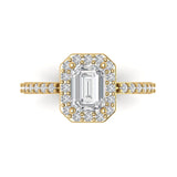 2.07 ct Brilliant Emerald Cut Natural Diamond Stone Clarity SI1-2 Color I-J Yellow Gold Halo Solitaire with Accents Ring