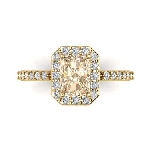 1.92 cttw Natural Morganite Hidden Halo Engagement Ring - Solid Yellow Gold (VVS1, Emerald Cut,7.5X5.5mm)