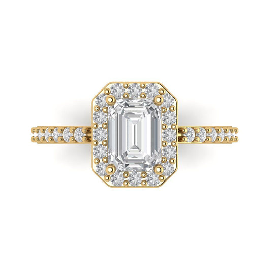 1.92 cttw Moissanite Hidden Halo Engagement Ring - Solid Yellow Gold (VVS1, Emerald Cut,7.5X5.5mm)