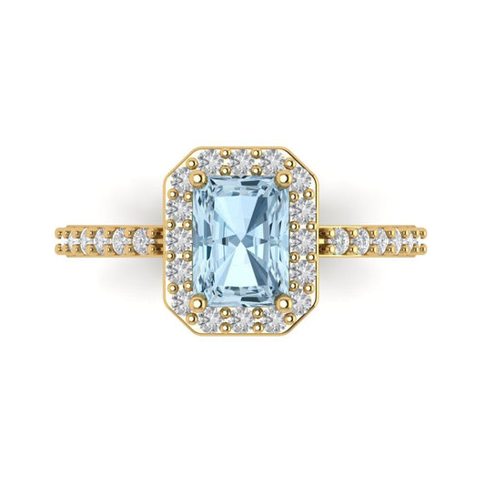1.92 cttw Natural Aquamarine Hidden Halo Engagement Ring - Solid Yellow Gold (VVS1, Emerald Cut,7.5X5.5mm)