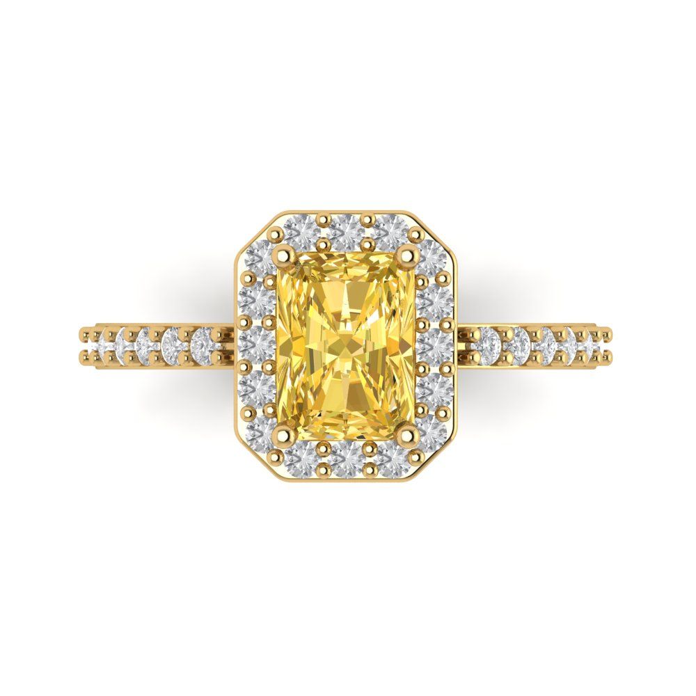 1.92 cttw Natural Citrine Hidden Halo Engagement Ring - Solid Gold (Emerald Cut,7.5X5.5mm)