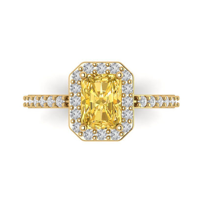 1.92 cttw Natural Citrine Hidden Halo Engagement Ring - Solid Gold (Emerald Cut,7.5X5.5mm)