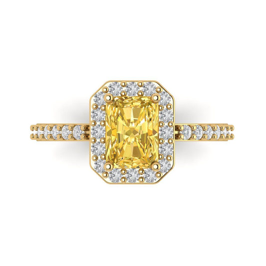 1.92 cttw Natural Citrine Hidden Halo Engagement Ring - Solid Yellow Gold (VVS1, Emerald Cut,7.5X5.5mm)