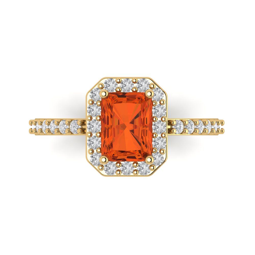 1.92 cttw Zirconia Simulated Red Diamond Hidden Halo Engagement Ring - Solid Gold (VVS1, Emerald Cut,7.5X5.5mm)