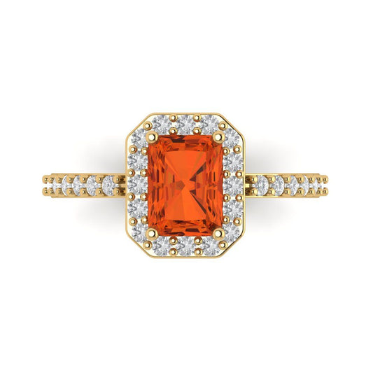 1.92 cttw Zirconia Simulated Red Diamond Hidden Halo Engagement Ring - Solid Yellow Gold (VVS1, Emerald Cut,7.5X5.5mm)